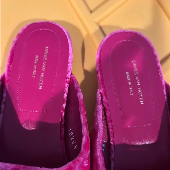 Dries Van Noten Pink Velvet Mules - Picture 5 of 7